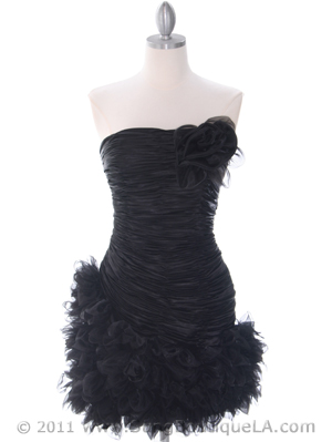 10622 Black Strapless Ruched Cocktail Dress, Black