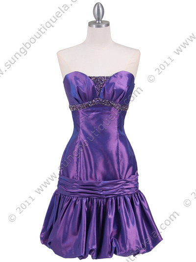 1076 Purple Beaded Bubble Dress - Purple, Front View Medium