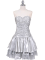 1078 Silver Tiered Cocktail Dress - Silver, Front View Thumbnail