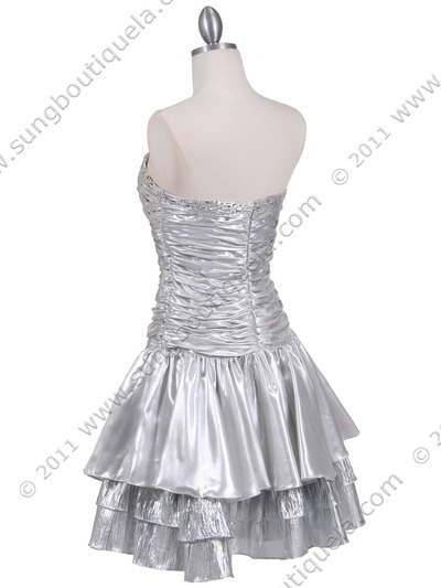1078 Silver Tiered Cocktail Dress - Silver, Back View Medium