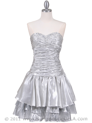 1078 Silver Tiered Cocktail Dress, Silver