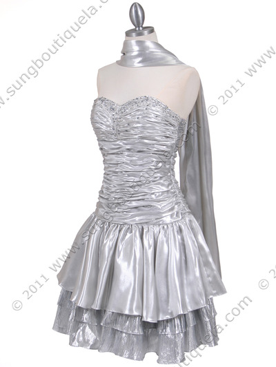 1078 Silver Tiered Cocktail Dress - Silver, Alt View Medium