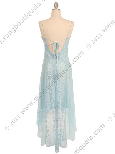 1080 Baby Blue 3/4 Length Floral Laced Dress - Baby Blue, Back View Medium