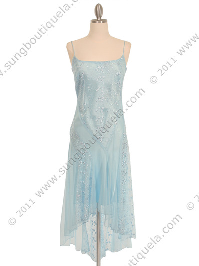 1080 Baby Blue 3/4 Length Floral Laced Dress - Baby Blue, Front View Medium