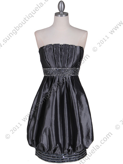 1091 Charcoal Strapless Sequin Cocktail Dress - Charcoal, Front View Medium