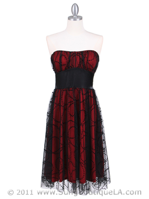 1098 Burgundy Strapless Mesh Cocktail Dress, Burgundy