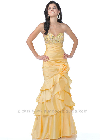 10 Yellow Strapless Taffeta Prom Dress - Yellow, Front View Medium