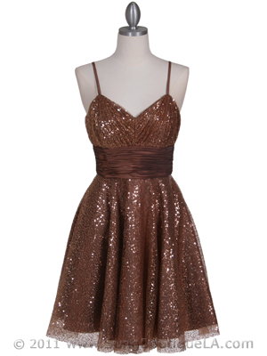 1103 Brown Sequin Cocktail Dress, Brown