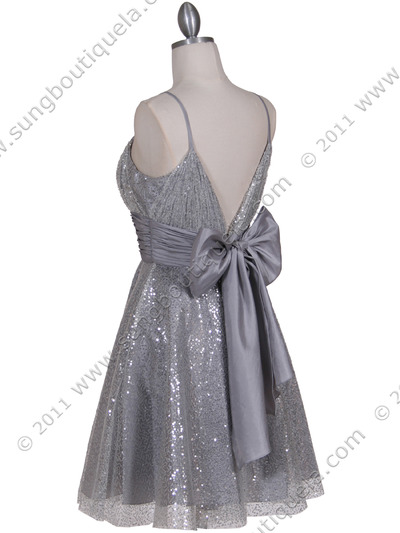 1103 Silver Sequin Cocktail Dress - Silver, Back View Medium
