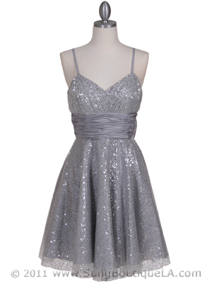 1103 Silver Sequin Cocktail Dress, Silver