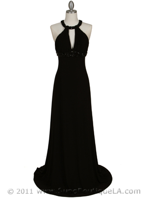 1104 Black Embellished Jersey Gown, Black