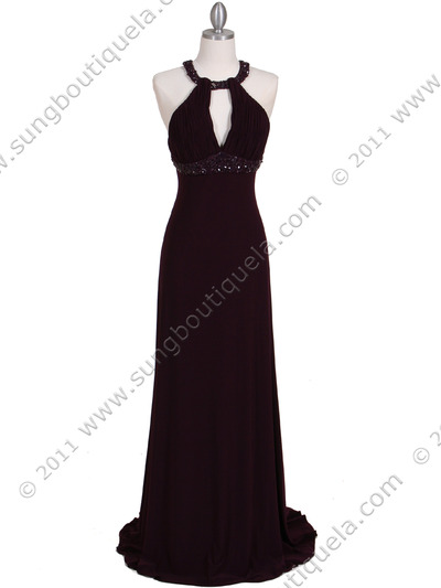 1104 Purple Embellished Jersey Gown - Purple, Front View Medium