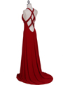 1104 Red Embellished Jersey Gown - Red, Back View Thumbnail