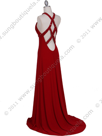 1104 Red Embellished Jersey Gown - Red, Back View Medium