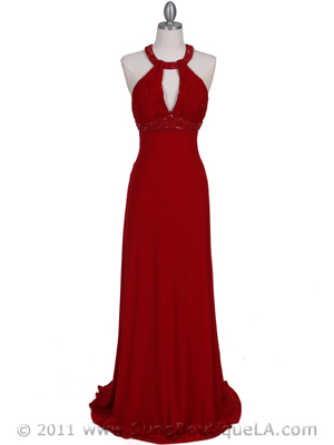 1104 Red Embellished Jersey Gown, Red