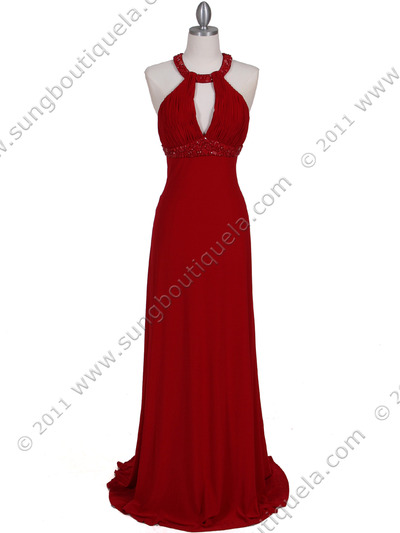 1104 Red Embellished Jersey Gown - Red, Front View Medium