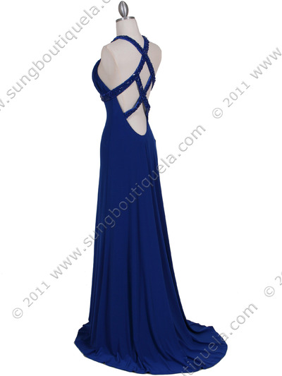 1104 Royal Blue Embellished Jersey Gown - Royal Blue, Back View Medium