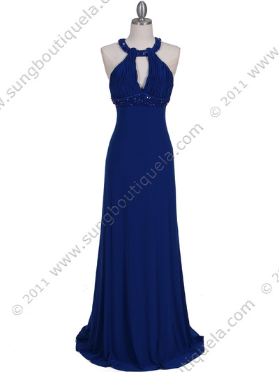 1104 Royal Blue Embellished Jersey Gown - Royal Blue, Front View Medium