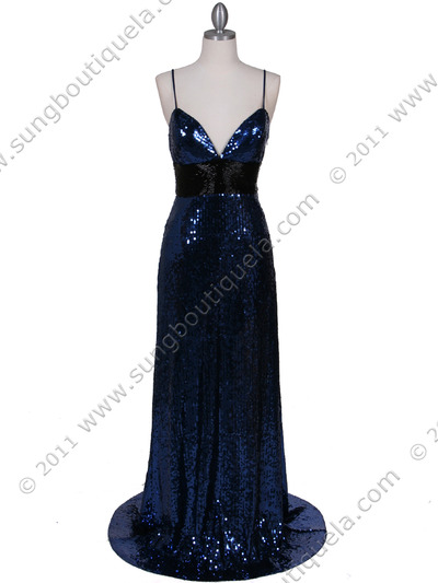1108 Royal Blue Sequin Evening Dress - Royal Blue, Front View Medium