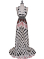 1109 White Polka Dot Printed Evening Dress - White, Front View Thumbnail