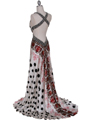 1109 White Polka Dot Printed Evening Dress - White, Back View Thumbnail