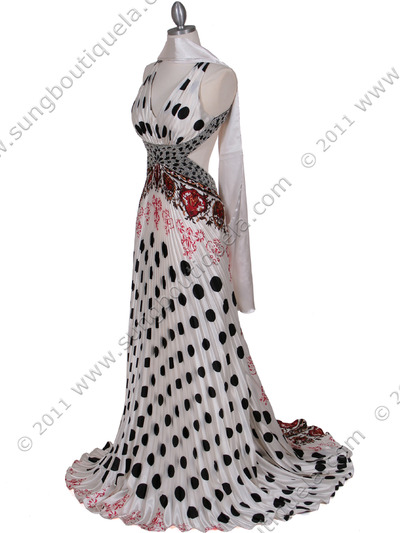 1109 White Polka Dot Printed Evening Dress - White, Alt View Medium