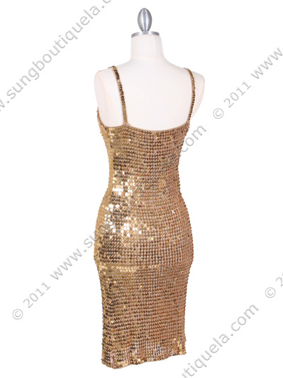 CH1111 Gold Sequins Party Dress - Gold, Back View Medium