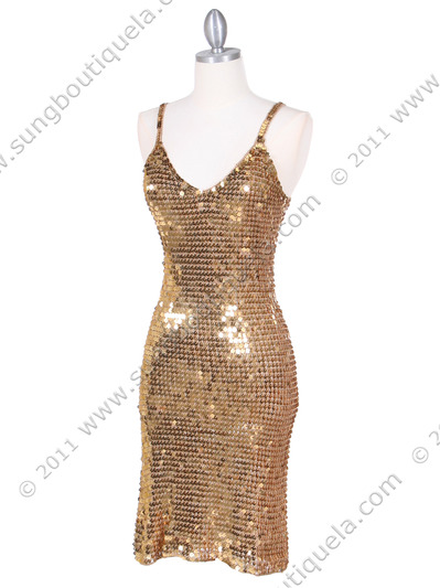 CH1111 Gold Sequins Party Dress - Gold, Alt View Medium