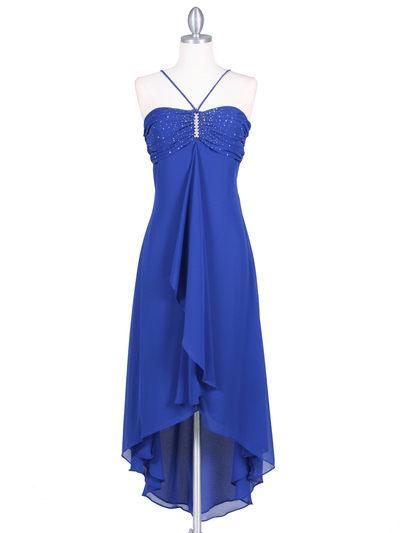 1111 Royal Blue Evening Dress with Rhine Stone Pin - Royal Blue, Front View Medium