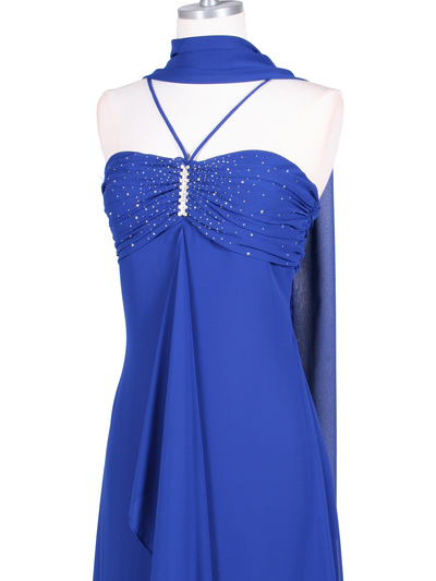 1111 Royal Blue Evening Dress with Rhine Stone Pin - Royal Blue, Alt View Medium