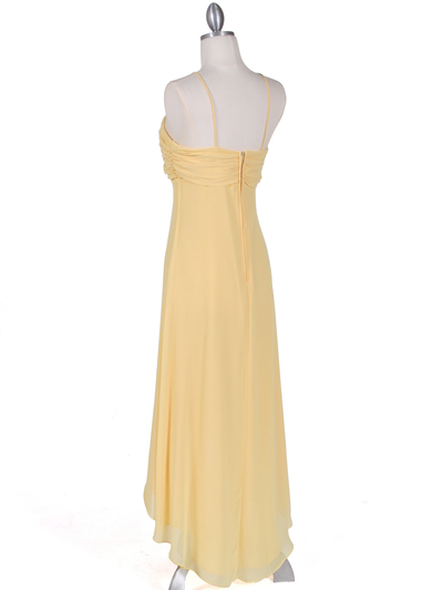 1111 Yellow Evening Dress with Rhine Stone Pin - Yellow, Back View Medium