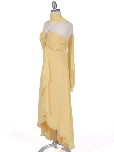 1111 Yellow Evening Dress with Rhine Stone Pin - Yellow, Alt View Medium