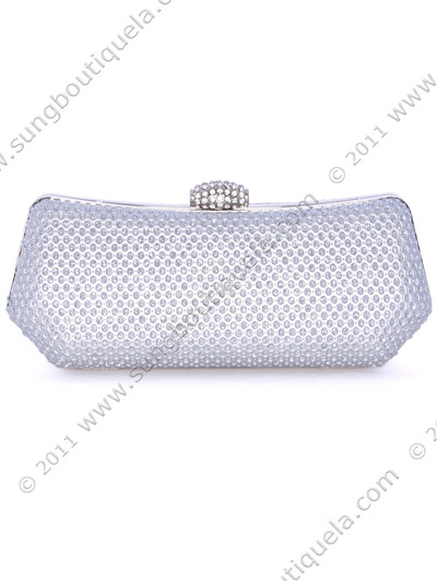 1111TS Silver Sparkling Evening Clutch - Silver, Front View Medium
