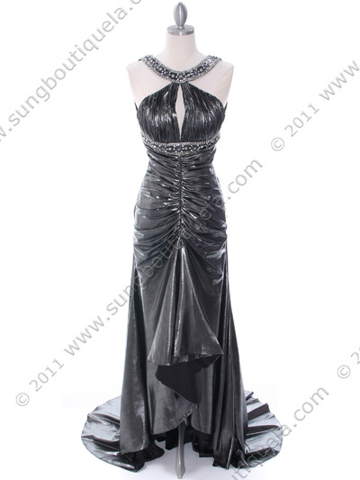 1117 Charcoal Evening Dress - Charcoal, Front View Medium