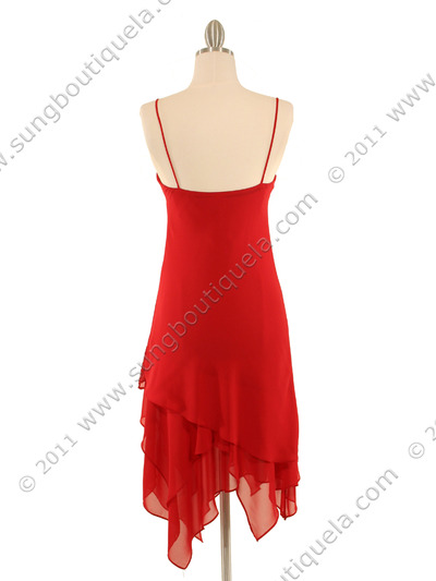 1132 Red Cocktail Dress - Red, Back View Medium