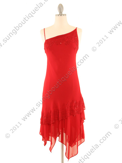 1132 Red Cocktail Dress - Red, Front View Medium
