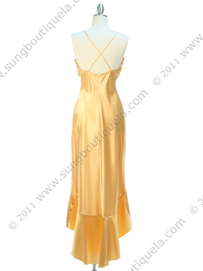 1135 Golden Yellow Satin Evening Dress with Rhinestone Buckle - Golden Yellow, Back View Medium