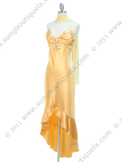 1135 Golden Yellow Satin Evening Dress with Rhinestone Buckle - Golden Yellow, Alt View Medium