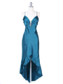 1135 Teal Satin Evening Dress with Rhinestone Buckle - Teal, Front View Thumbnail