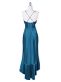 1135 Teal Satin Evening Dress with Rhinestone Buckle - Teal, Back View Thumbnail
