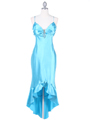 1135 Turquoise Satin Evening Dress with Rhinestone Buckle - Turquoise, Front View Thumbnail