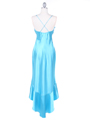 1135 Turquoise Satin Evening Dress with Rhinestone Buckle - Turquoise, Back View Thumbnail