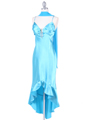 1135 Turquoise Satin Evening Dress with Rhinestone Buckle - Turquoise, Alt View Thumbnail