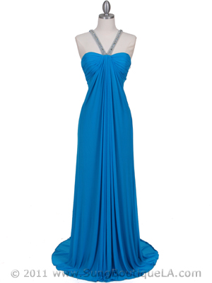 1148 Turquoise Halter Evening Dress, Turquoise