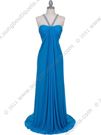 1148 Turquoise Halter Evening Dress - Turquoise, Front View Medium