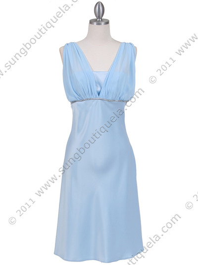 1165 Baby Blue Cocktail Dress with Rhinestone Trim - Baby Blue, Front View Medium