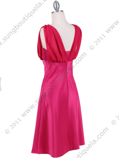 1165 Fuschia Cocktail Dress with Rhinestone Trim - Fuschia, Back View Medium
