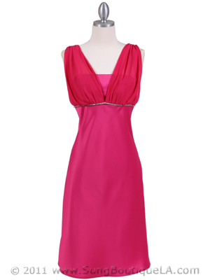 1165 Fuschia Cocktail Dress with Rhinestone Trim, Fuschia