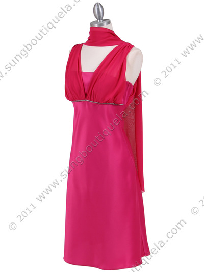 1165 Fuschia Cocktail Dress with Rhinestone Trim - Fuschia, Alt View Medium