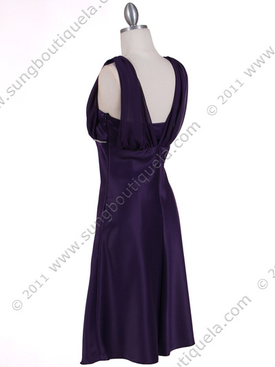 1165 Purple Cocktail Dress with Rhinestone Trim - Purple, Back View Medium